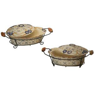 Temp-tations Provance Blue Morning Glory 2 Pieces W/ Lids Casserole Serving Dish